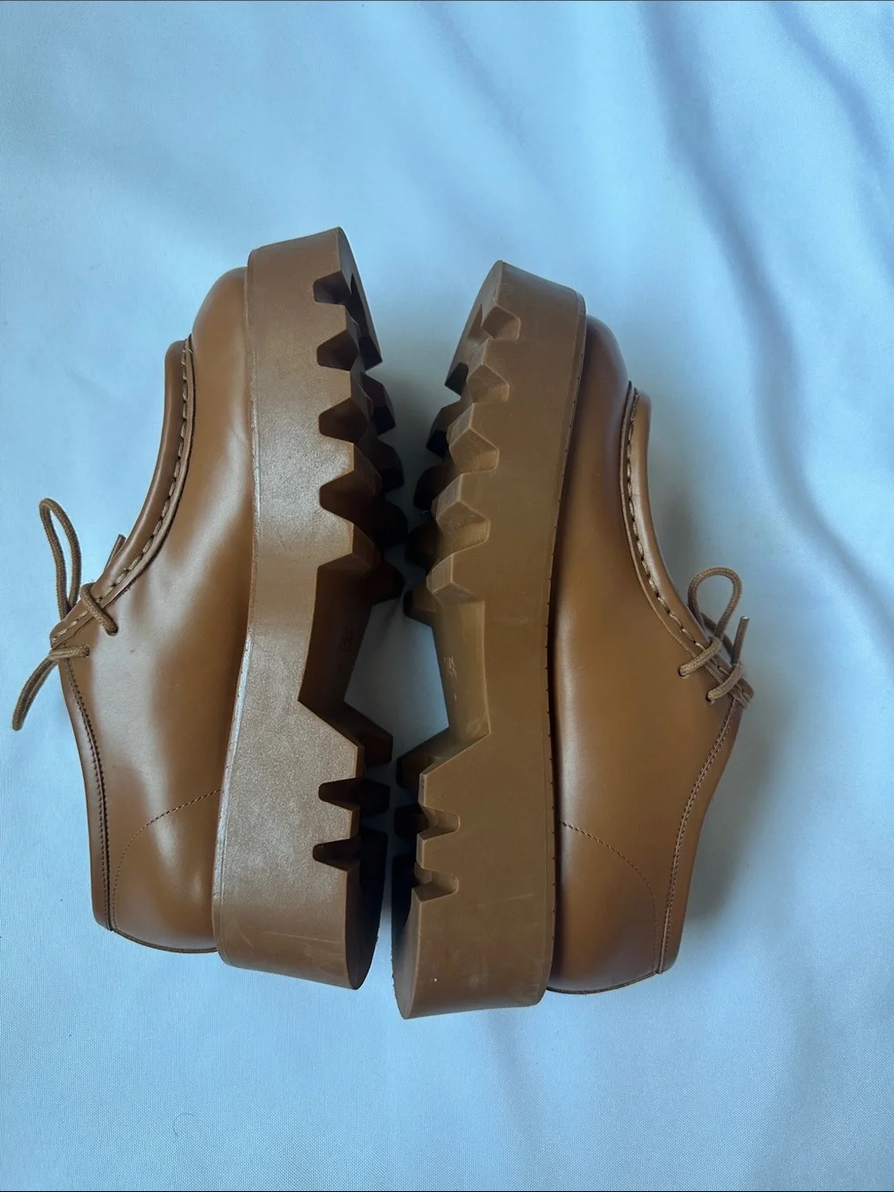 Zara Flat Platform Leather Loafers Brown Size 6 Preppy Modern Chunky